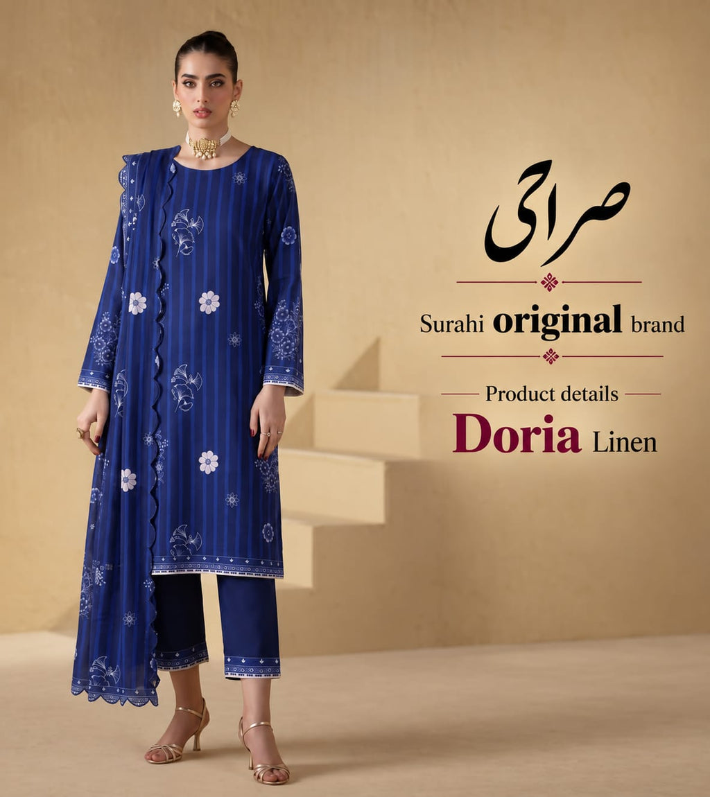 Surahi Doria Linen Shawl 3 Piece Suit by zairahofficial features elegant prints and premium fabric. Explore 3 Piece Unstitched Suits Price in Pakistan.