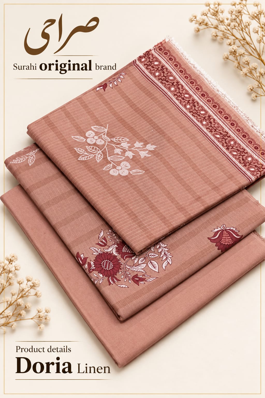 Surahi Premium Linen Digital Print 3PC