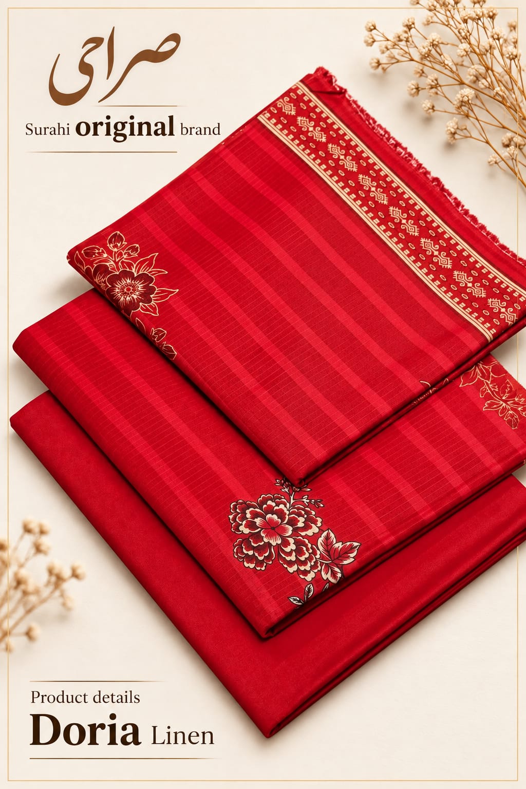Surahi Digital Print Linen 3 Piece Suit